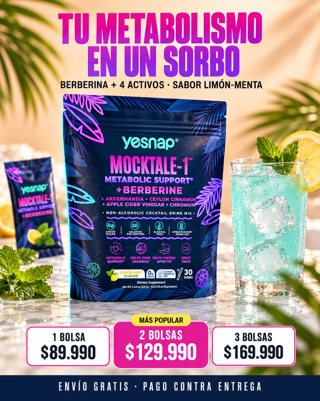 YESNAP Mocktale-1 Metabolic Support + Berberina - 30 Sobres