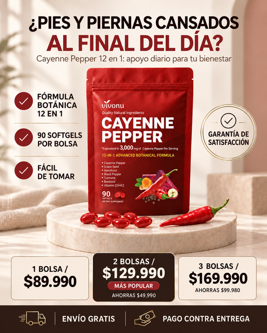 Cayenne Pepper Vivonu 12 en 1 - 90 Softgels Fórmula Botánica