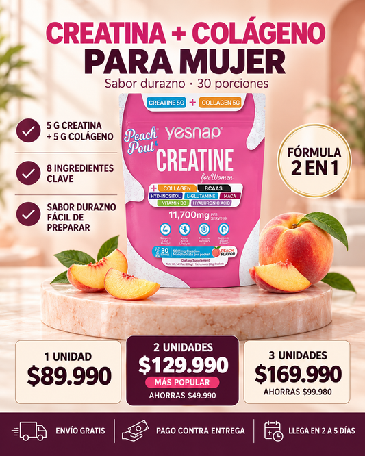 Creatina + Colágeno para Mujer Yesnap Peach Pout – Sabor Durazno