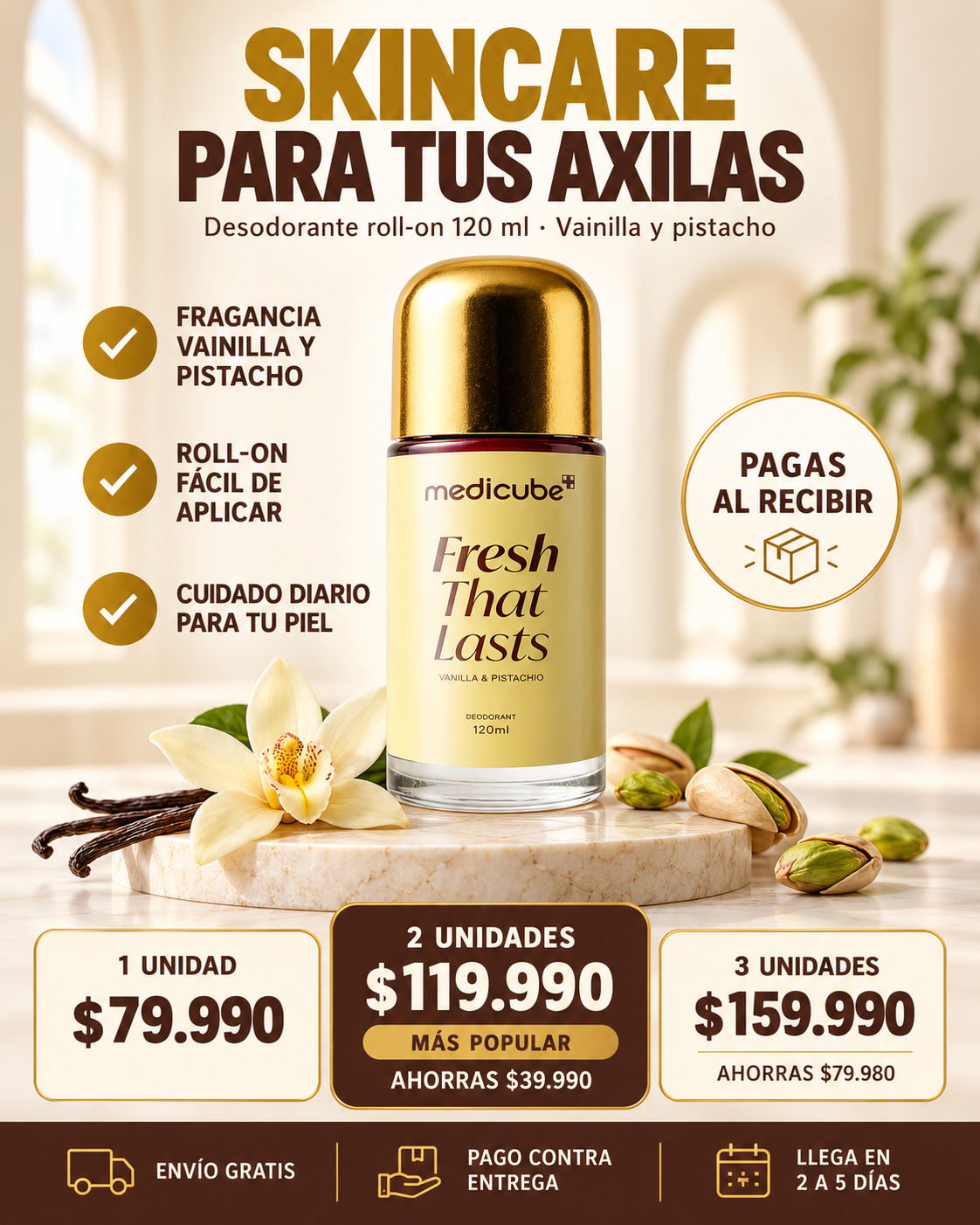 Medicube Fresh That Lasts Desodorante Roll-On 120 ml – Vainilla y Pistacho