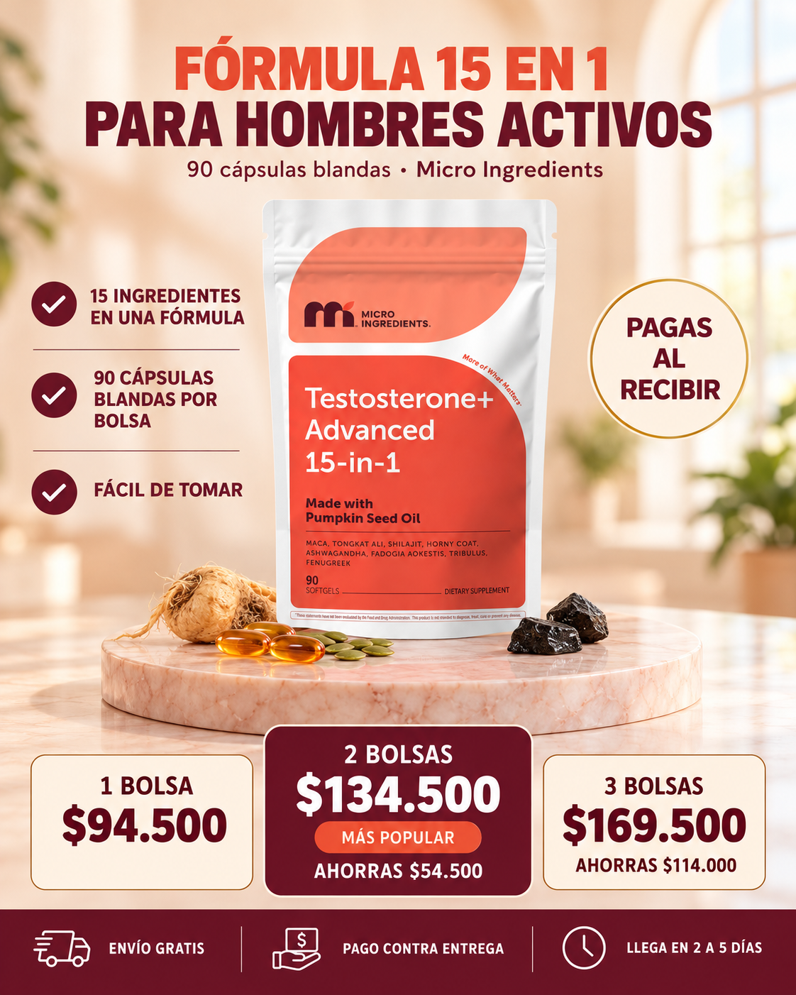 Testosterone+ Advanced 15 en 1 – 90 Cápsulas Blandas
