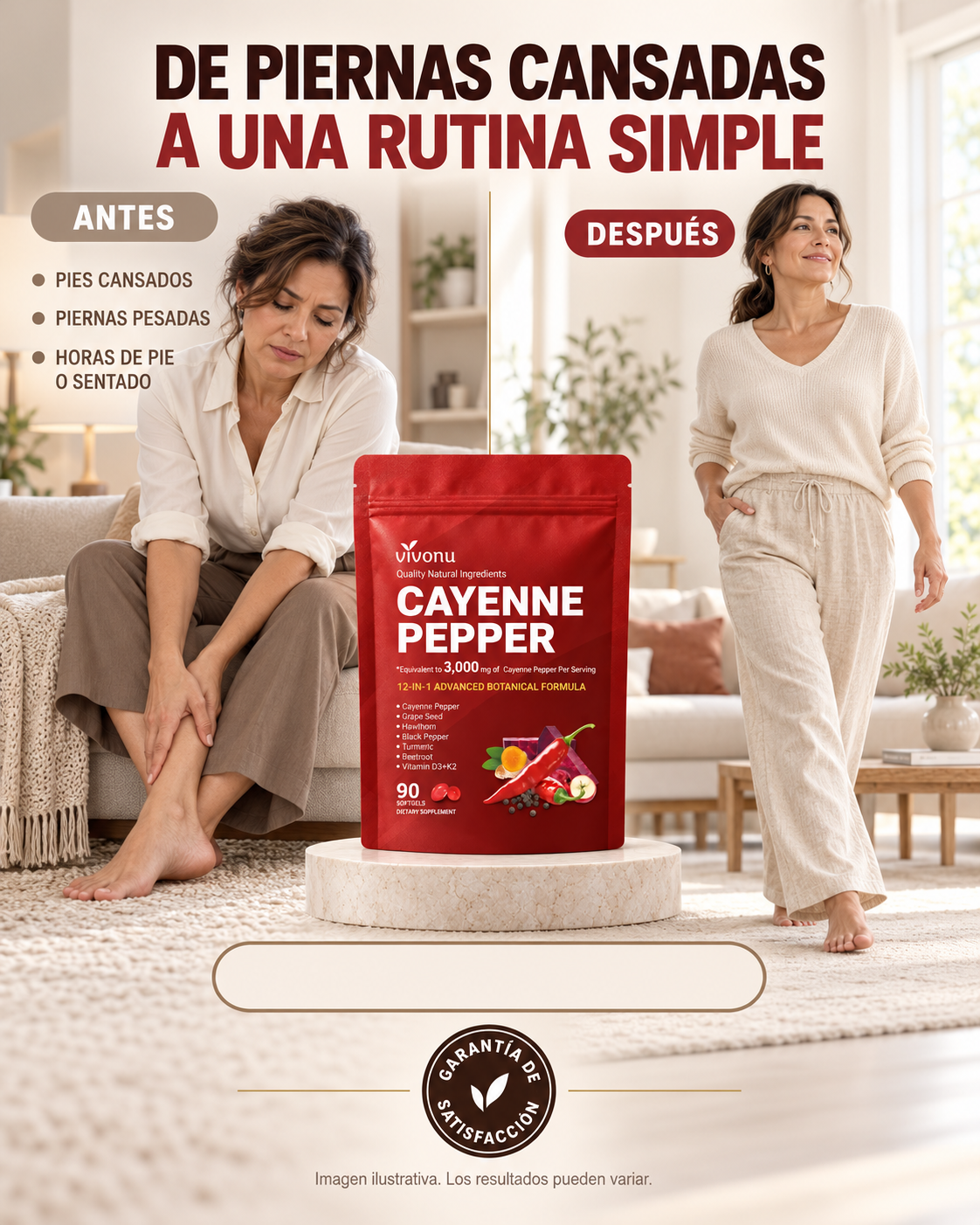 Cayenne Pepper Vivonu 12 en 1 - 90 Softgels Fórmula Botánica