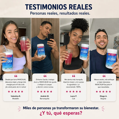 MaxCalm: bebida antiestrés (Citrato de magnesio Iónico + Glicinato) - Sabor a frambuesa y limón
