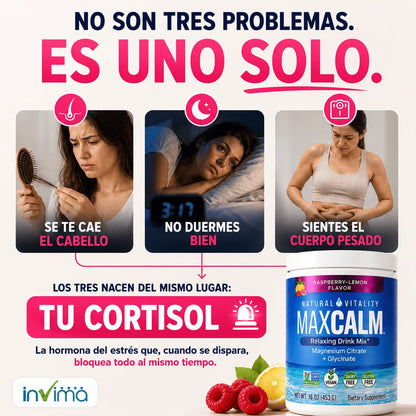 MaxCalm: bebida antiestrés (Citrato de magnesio Iónico + Glicinato) - Sabor a frambuesa y limón